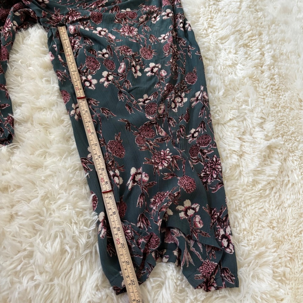 Angie Floral Wide Leg Jumpsuit Teal Pink Smocked Waist Boho Rayon Small - Picture 6 of 8